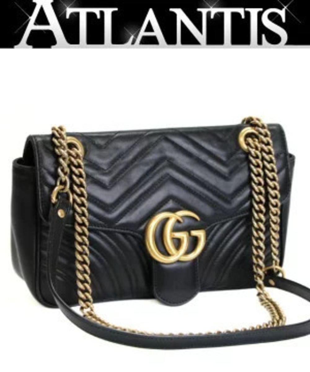 Gucci GG Marmont Chain Shoulder Bag Black Leather